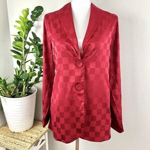 Show Me Your Mumu Red Checkerboard Satin Big Button Soft Blouse Size Small